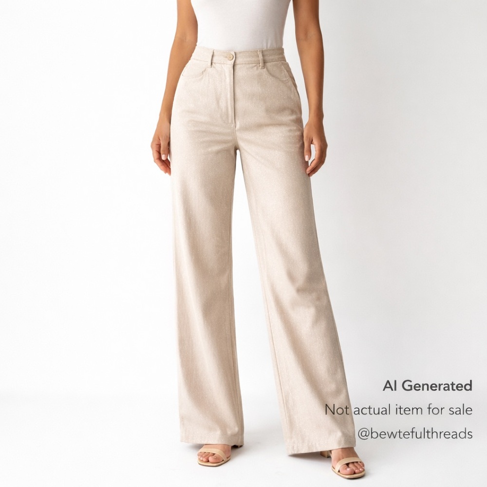 Zara Size 38 Beige Shimmer High Rise Wide Leg Trousers 33” Inseam NWT